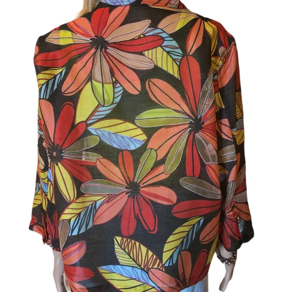 Erin London Linen Blend Semi-Sheer Shirt Jacket 22" P2P - Picture 6 of 12